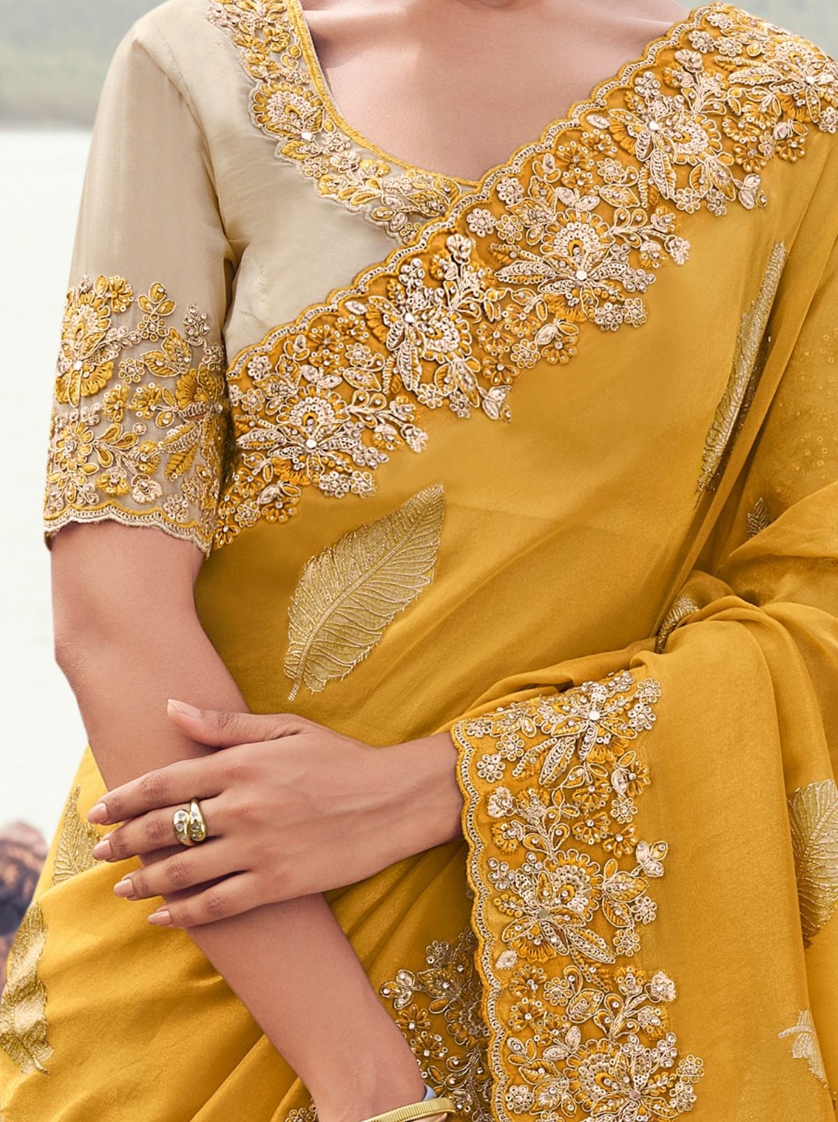 Mustard Yellow Premium Tissue Silk Saree With Blouse Piece