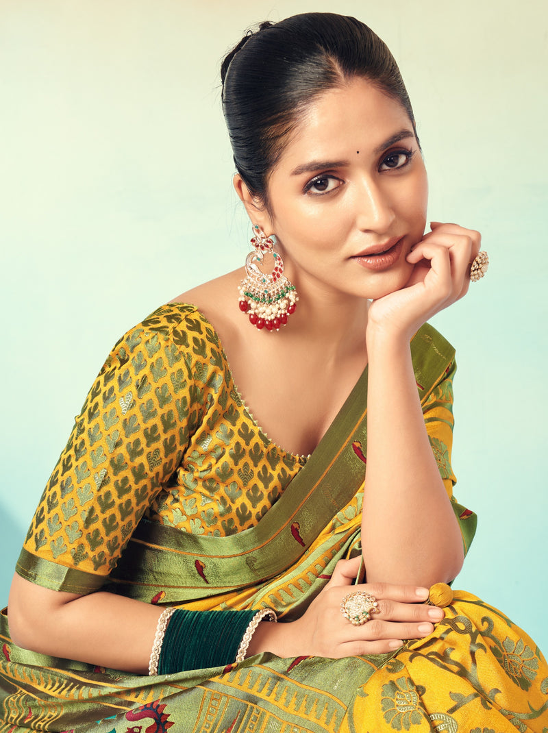 Corn Yellow Premium Georgette Festive Designer Saree With Blouse Piece