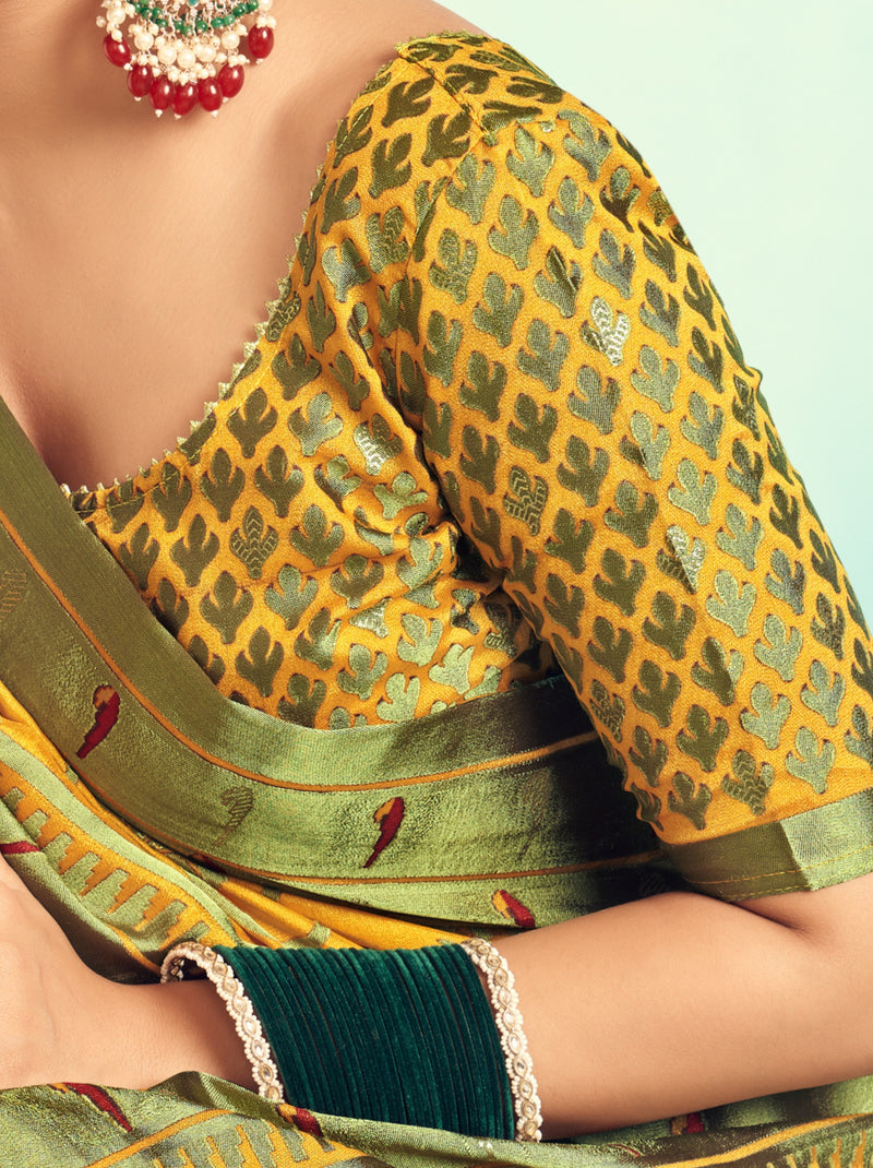 Corn Yellow Premium Georgette Festive Designer Saree With Blouse Piece