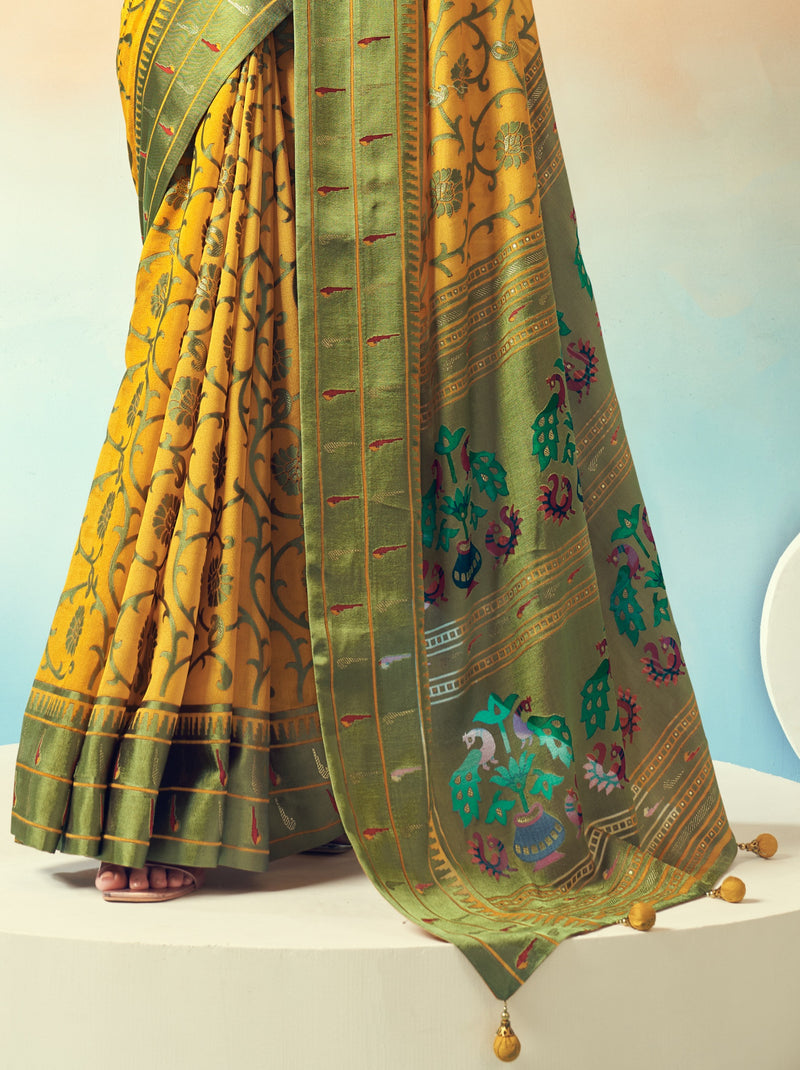 Corn Yellow Premium Georgette Festive Designer Saree With Blouse Piece