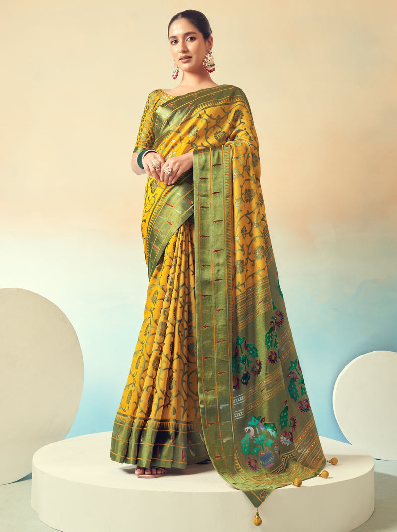 Corn Yellow Premium Georgette Festive Designer Saree With Blouse Piece