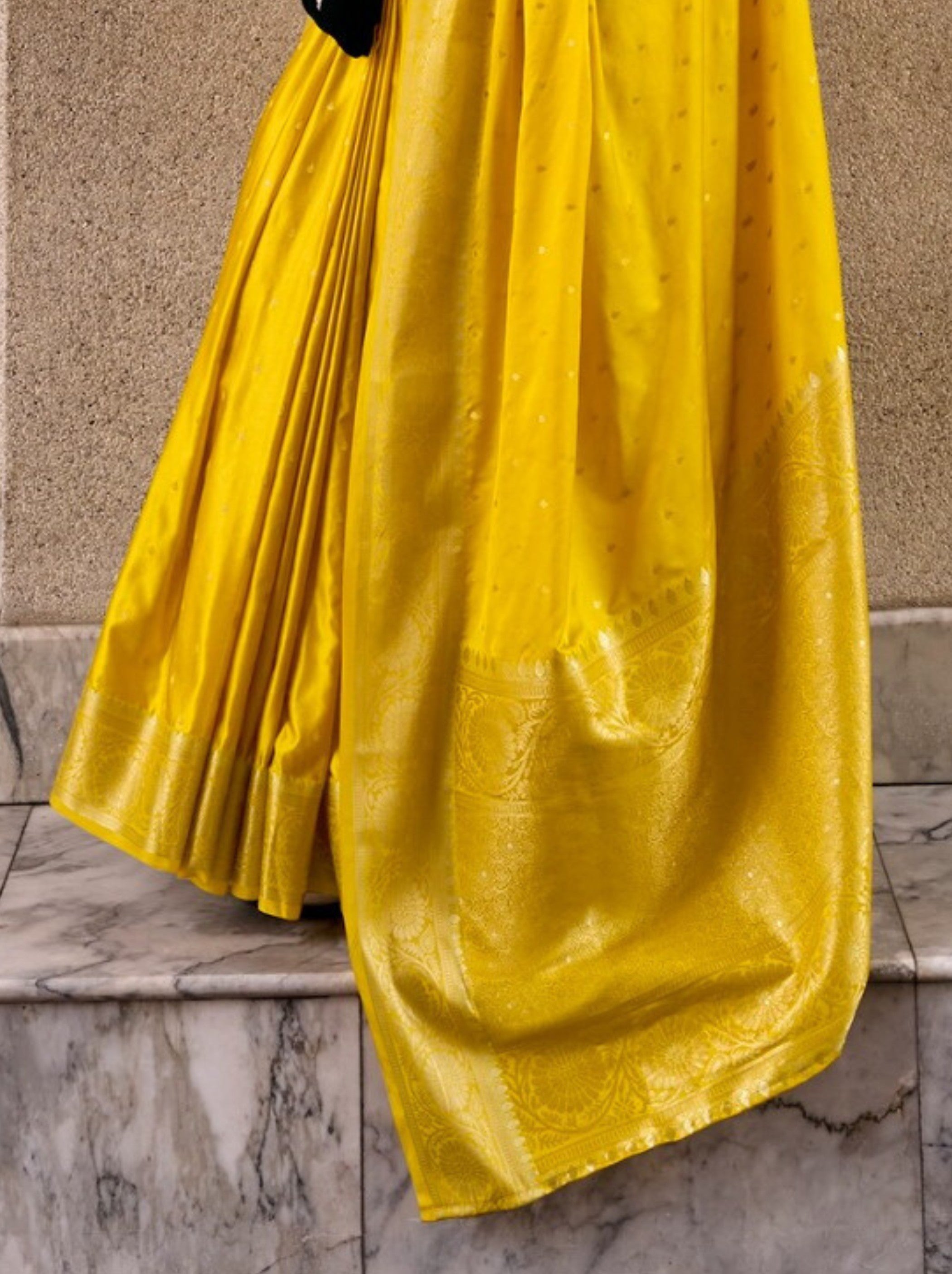 Bumblebee Yellow Designer Wedding Saree - TrendOye