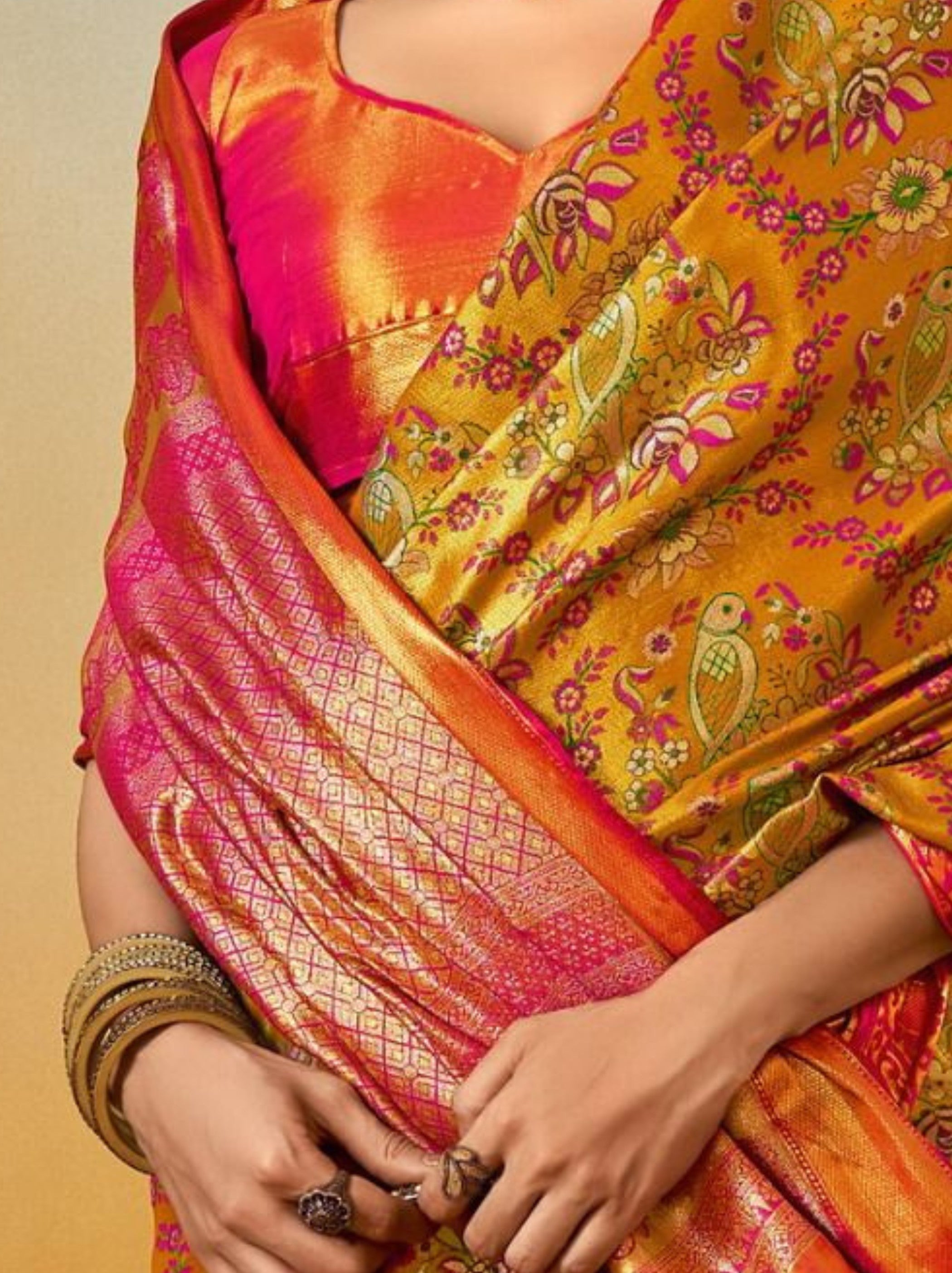 Gold Yellow Party Designer Saree - TrendOye