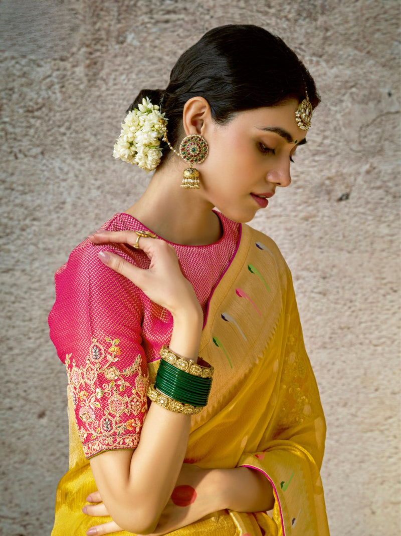 Pineapple Yellow Wedding Designer Saree