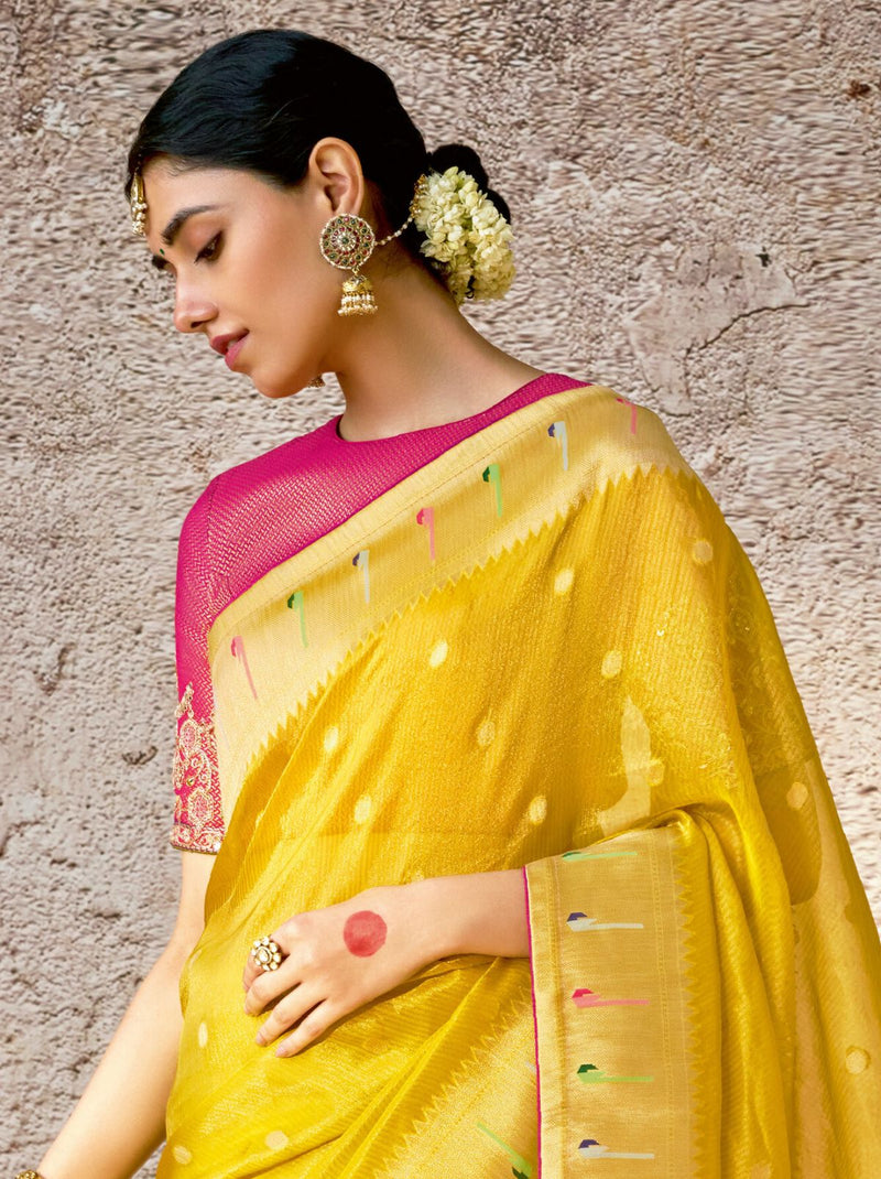 Pineapple Yellow Wedding Designer Saree