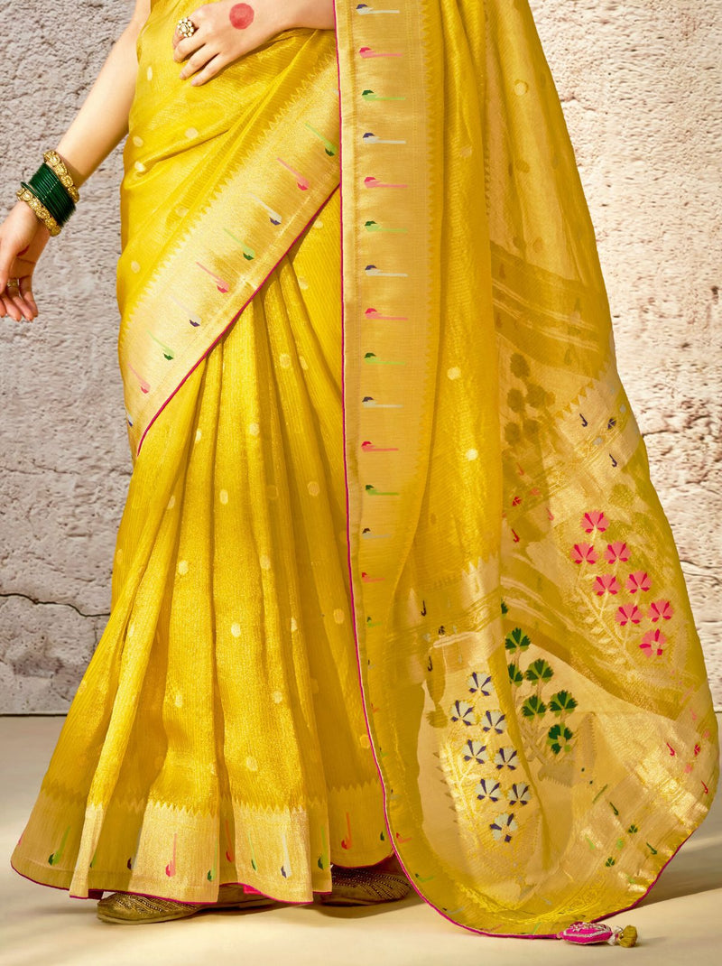 Pineapple Yellow Wedding Designer Saree