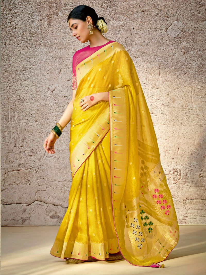 Pineapple Yellow Wedding Designer Saree