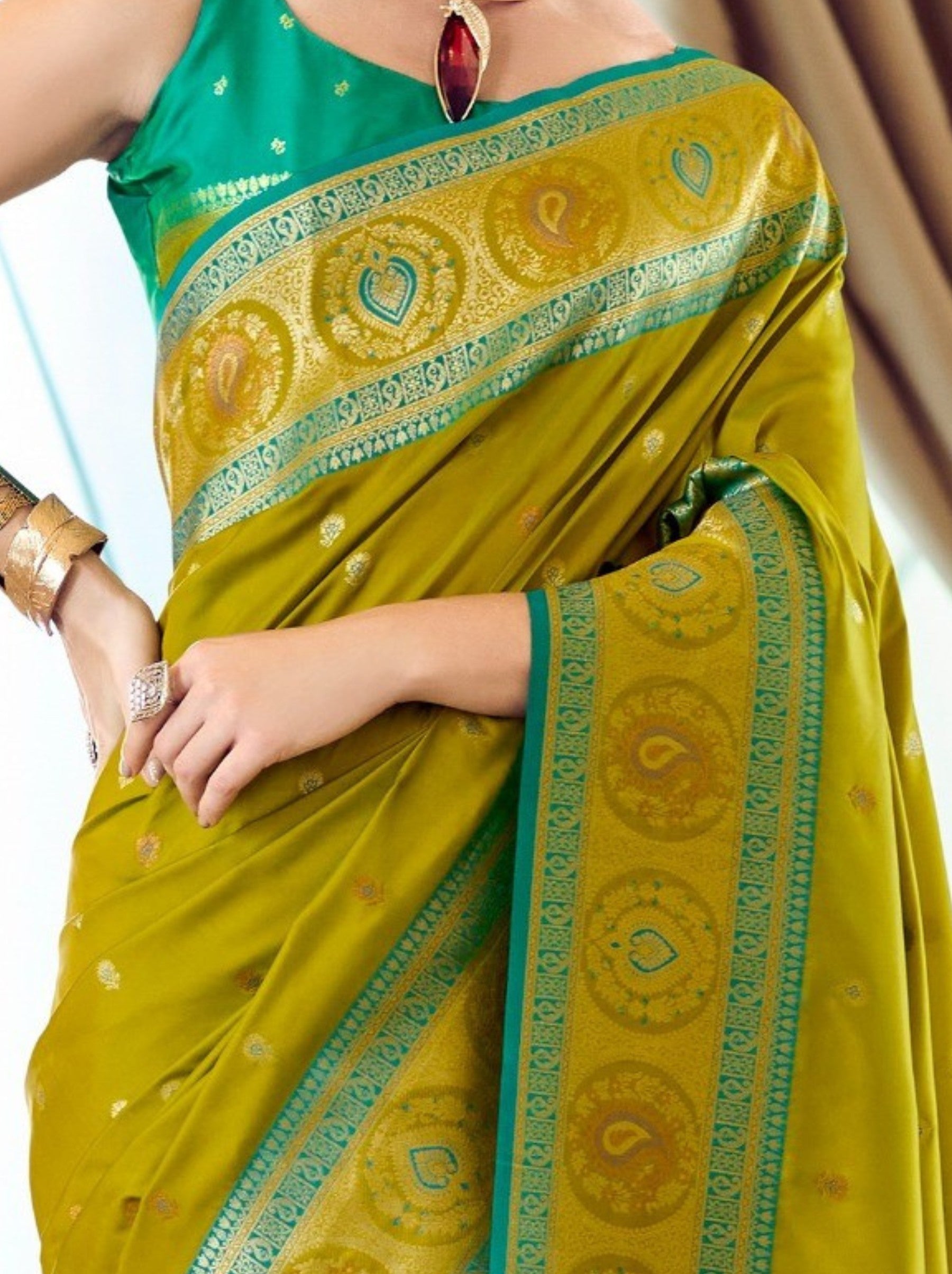 Alge Yellow Festive Saree - TrendOye