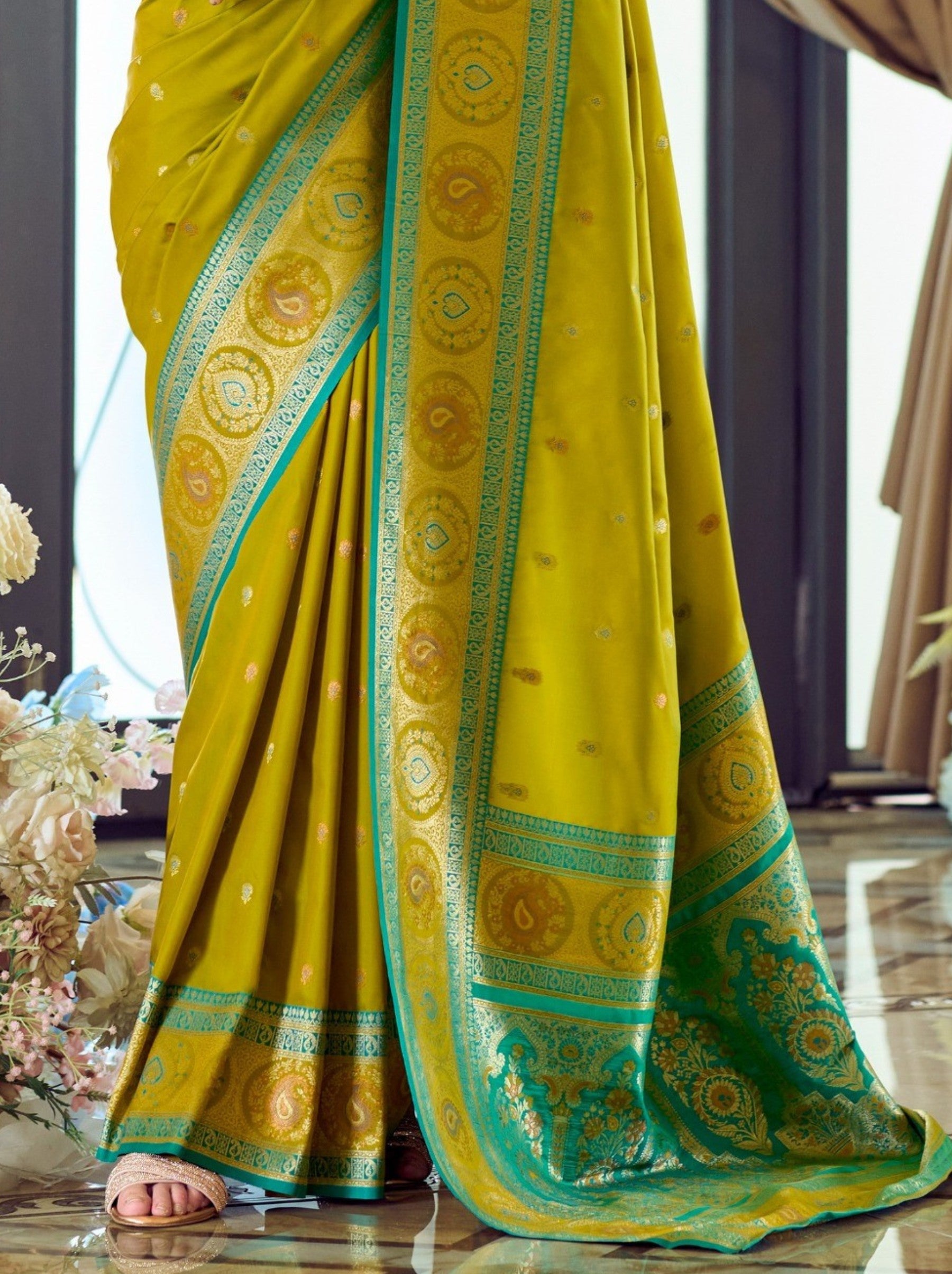 Alge Yellow Festive Saree - TrendOye