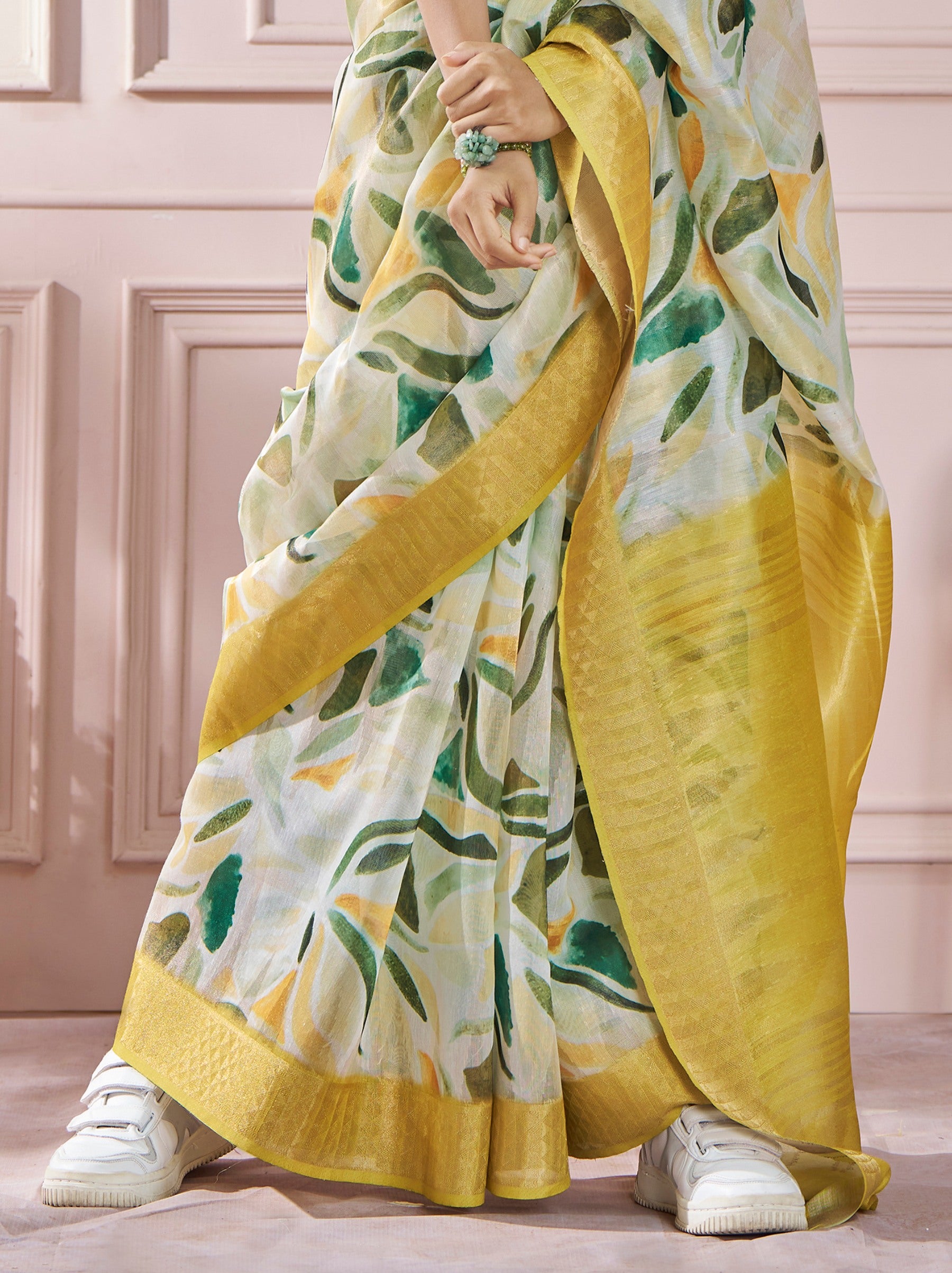 Light Goldenrod Yellow Celebration Saree - TrendOye