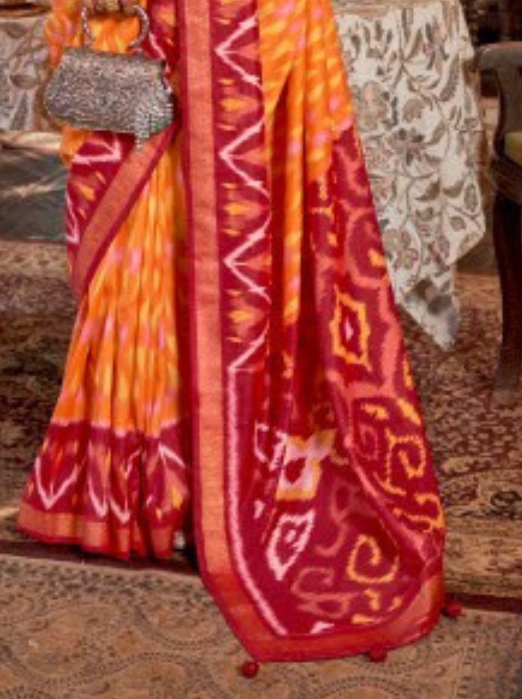Amber Yellow Vibrant Patola Silk Festive Saree - TrendOye