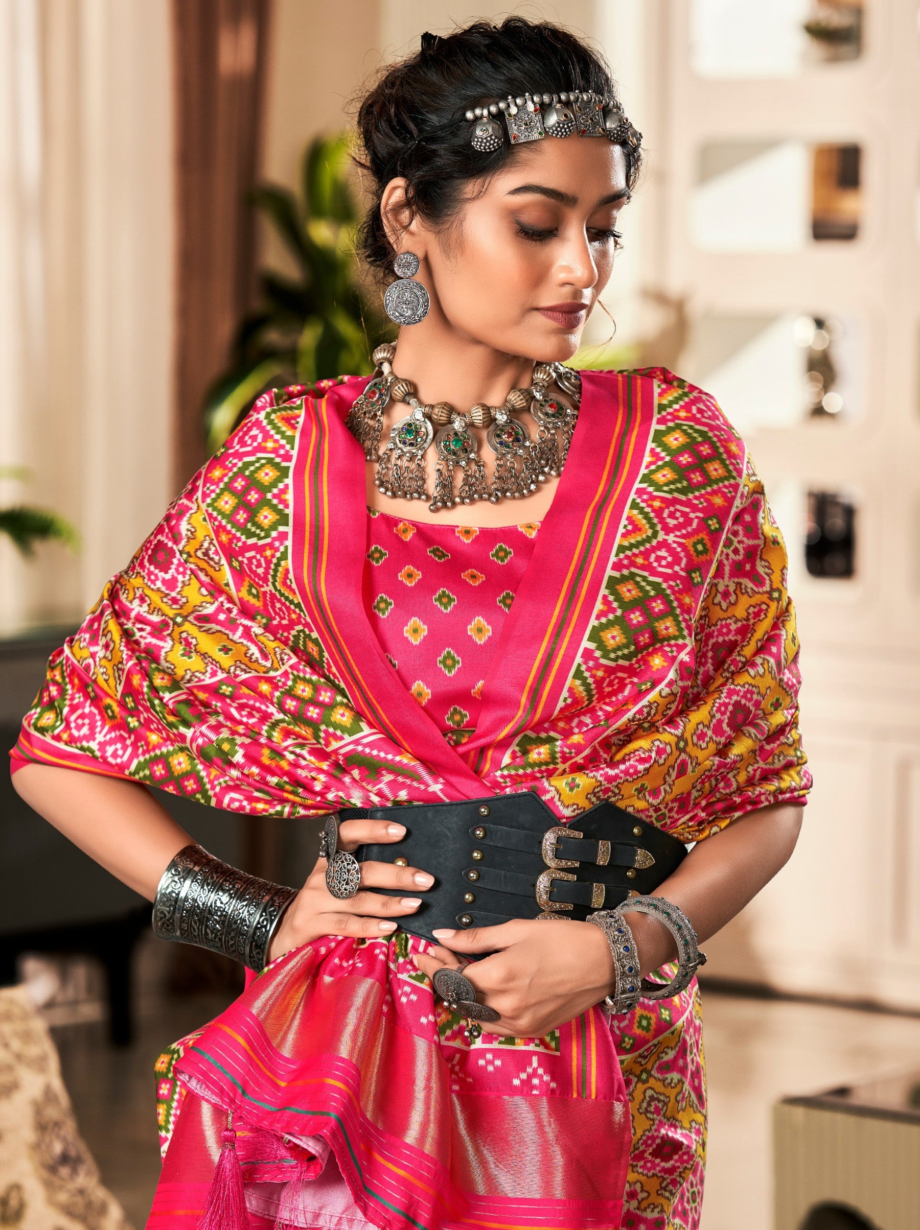 Cyber Yellow Patola Festive Saree - TrendOye