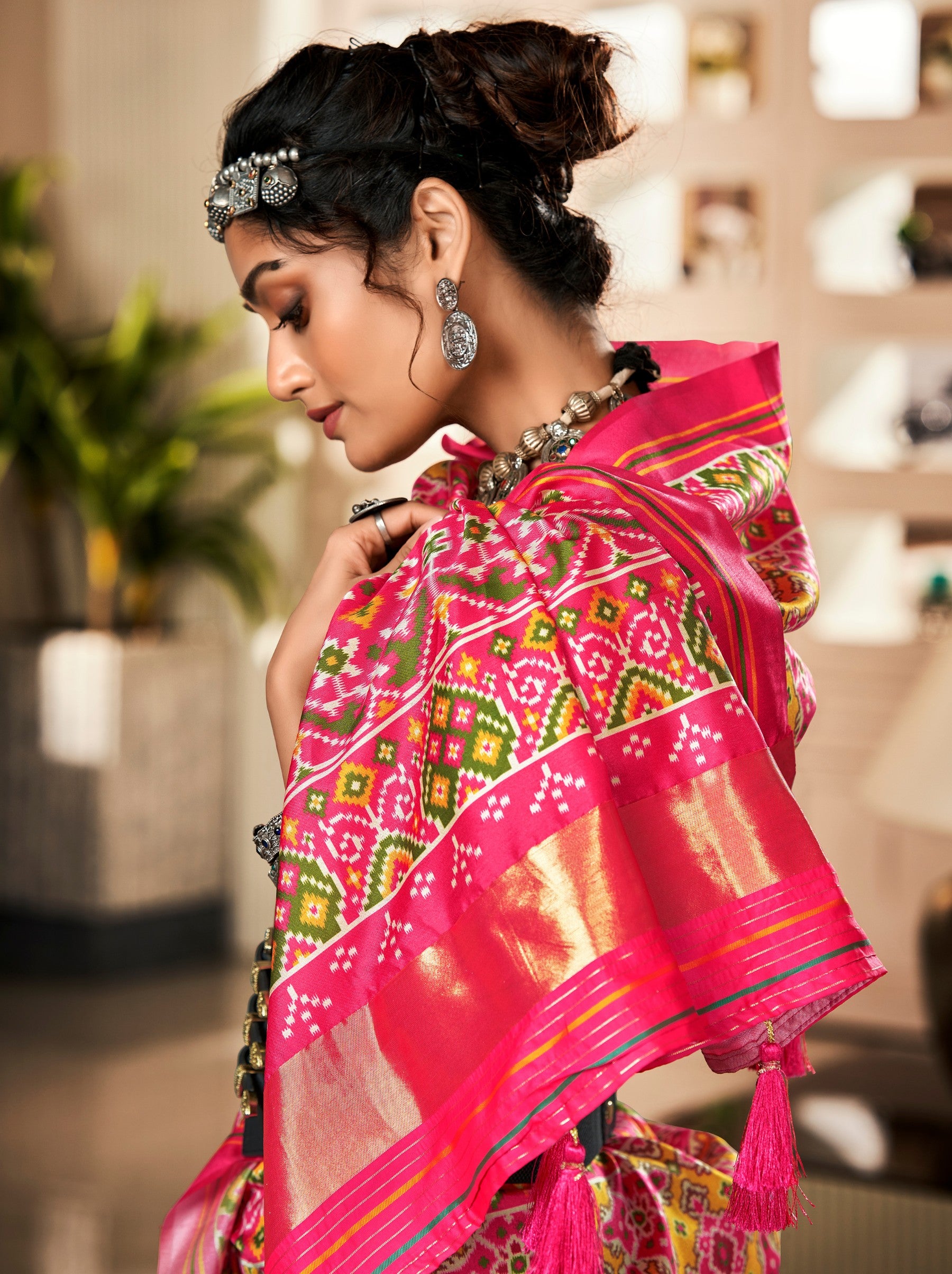 Cyber Yellow Patola Festive Saree - TrendOye