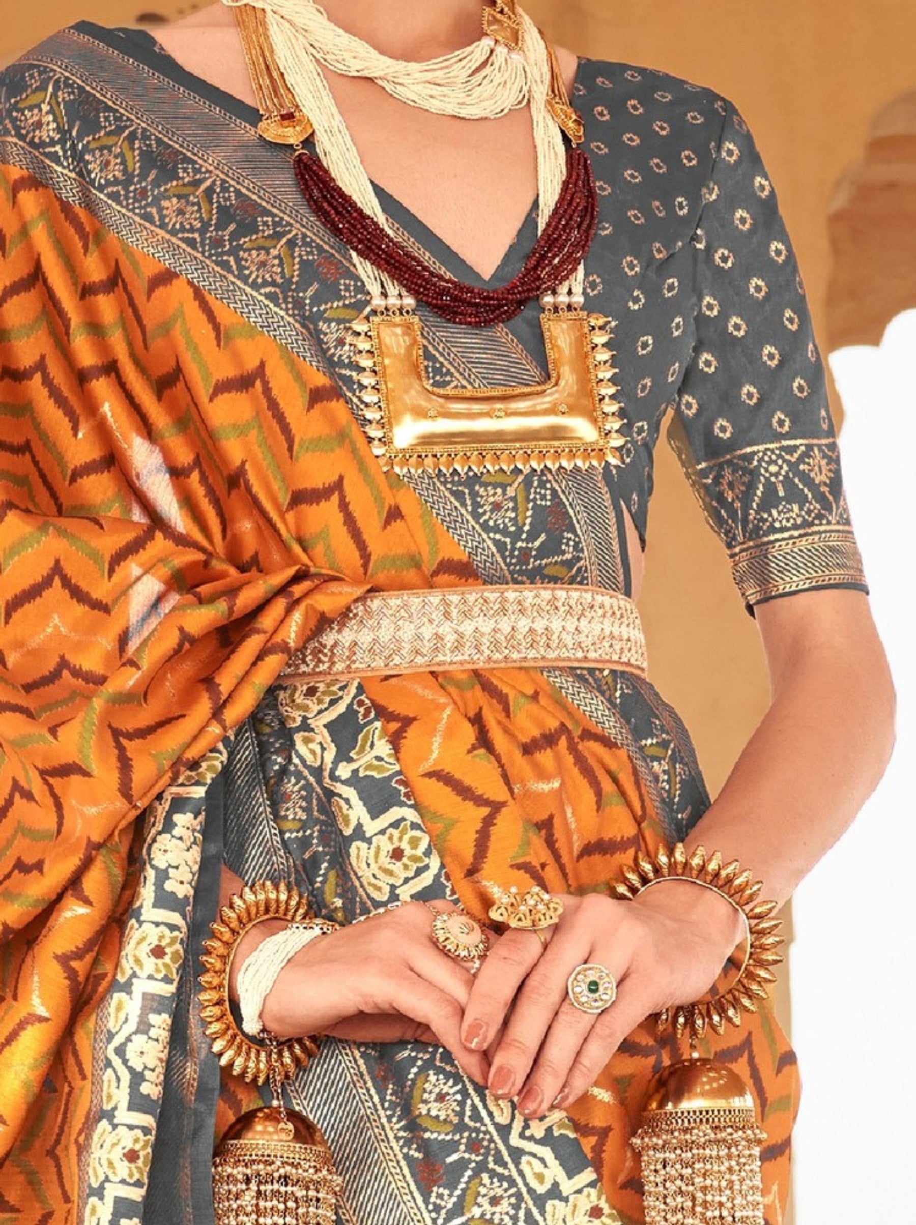 Mustard Yellow Premium Patola Festive Saree - TrendOye