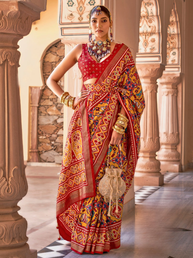 Saffron Yellow Patola Festive Saree