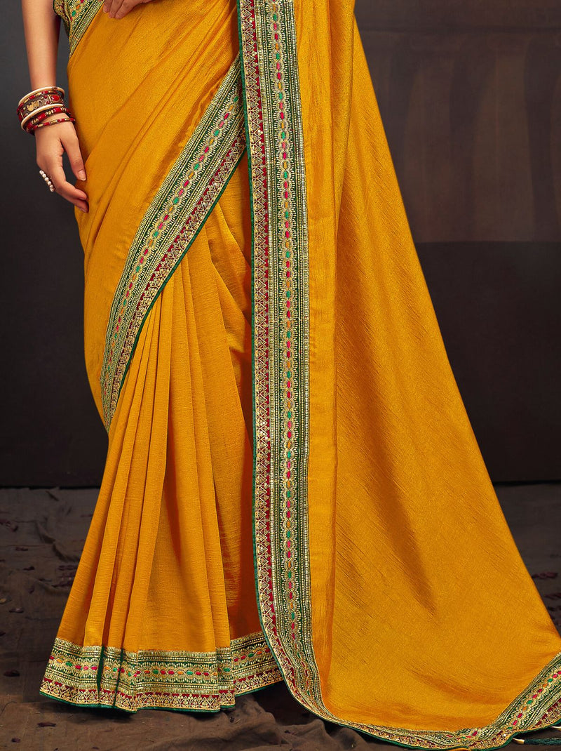 Mustered Yellow Fine Wedding Premium Designer Silk Saree