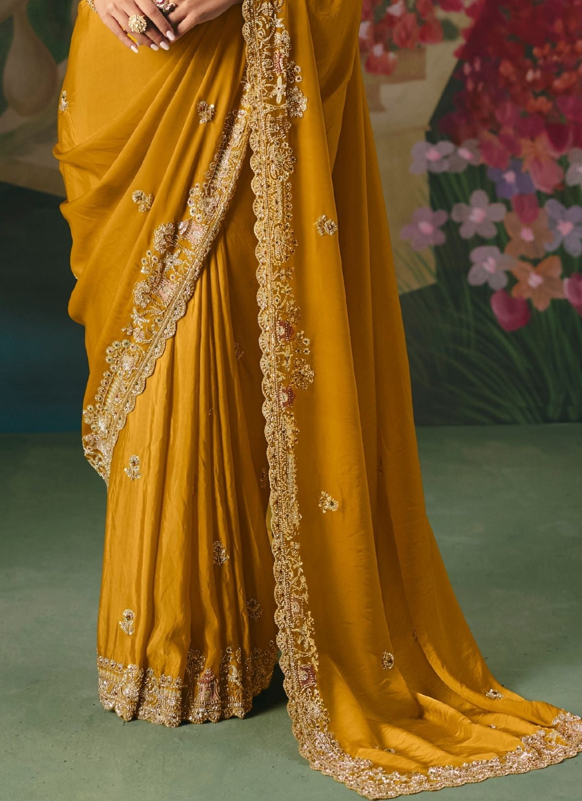 Mustard Yellow Wedding & Party Fancy Saree With Premium Blouse Piece - TrendOye