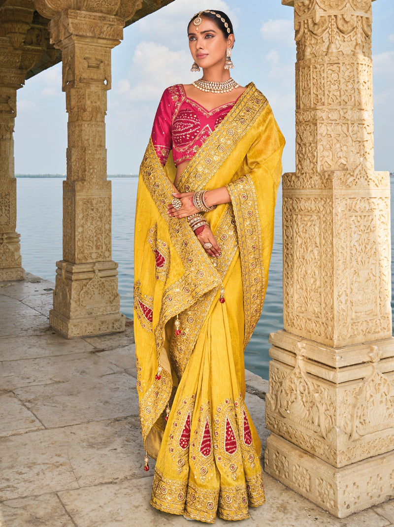 Pineapple Yellow Wedding Designer Saree