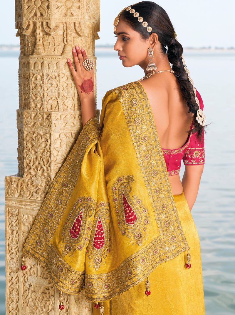 Pineapple Yellow Wedding Designer Saree