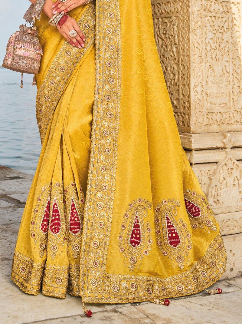 Pineapple Yellow Wedding Designer Saree