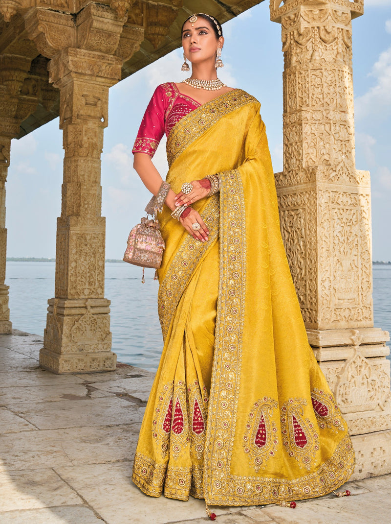 Pineapple Yellow Wedding Designer Saree