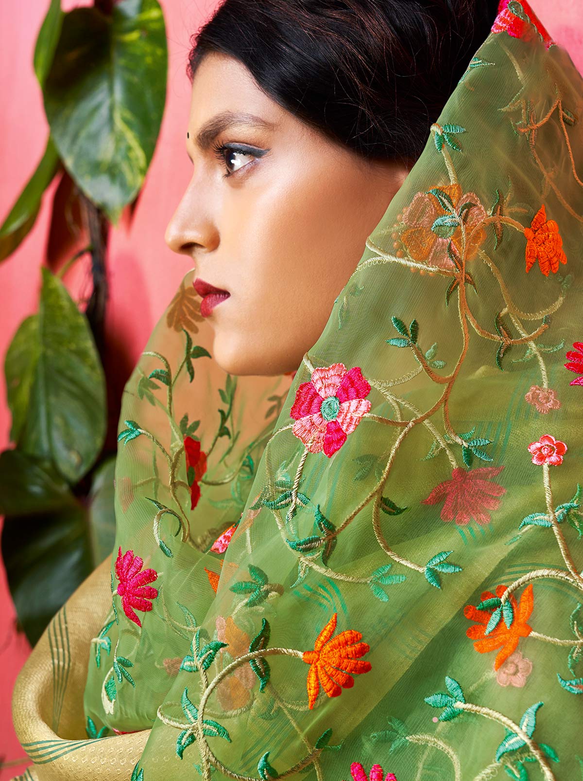 Fabulous Green Coloured Embroidered Organza Saree - TrendOye