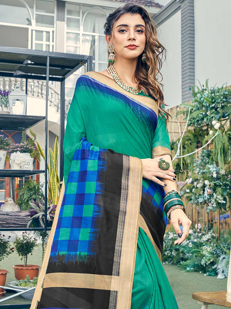 Beautiful Cotton Silk Saree in Blue - TrendOye