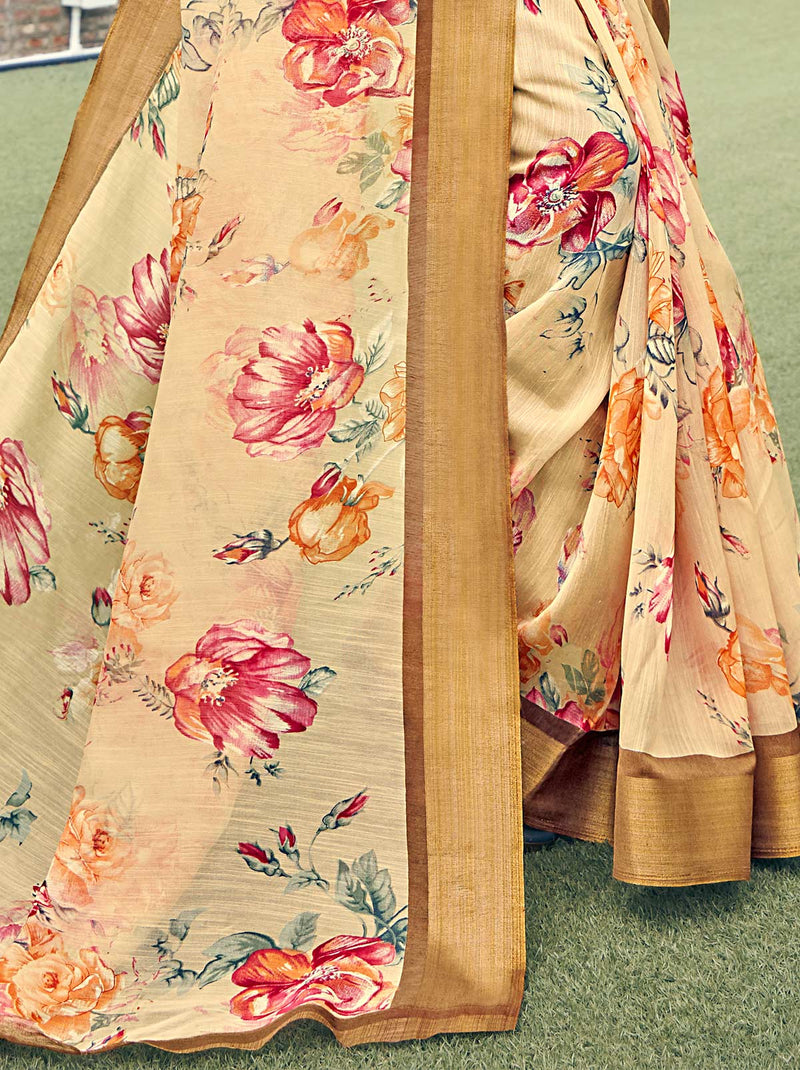 Beautiful Cotton Silk Saree in Peach - TrendOye