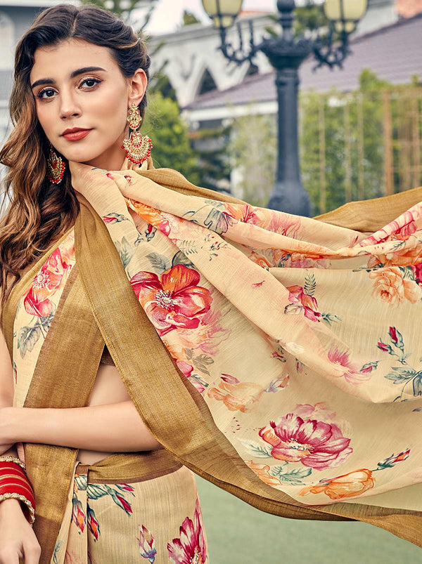Beautiful Cotton Silk Saree in Peach - TrendOye