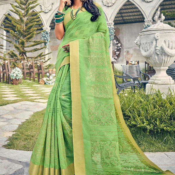 Buy Parakeet Green Cotton Saree online-Karagiri