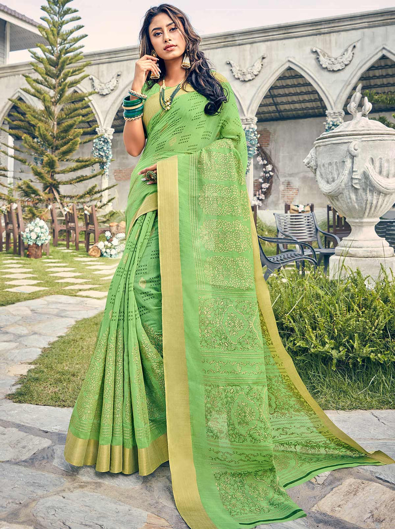 Opulent Cotton Silk Saree in Green - TrendOye