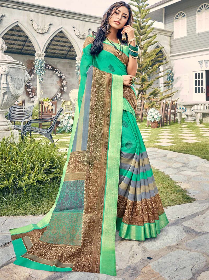 Desirable Cotton Silk Saree in Green - TrendOye