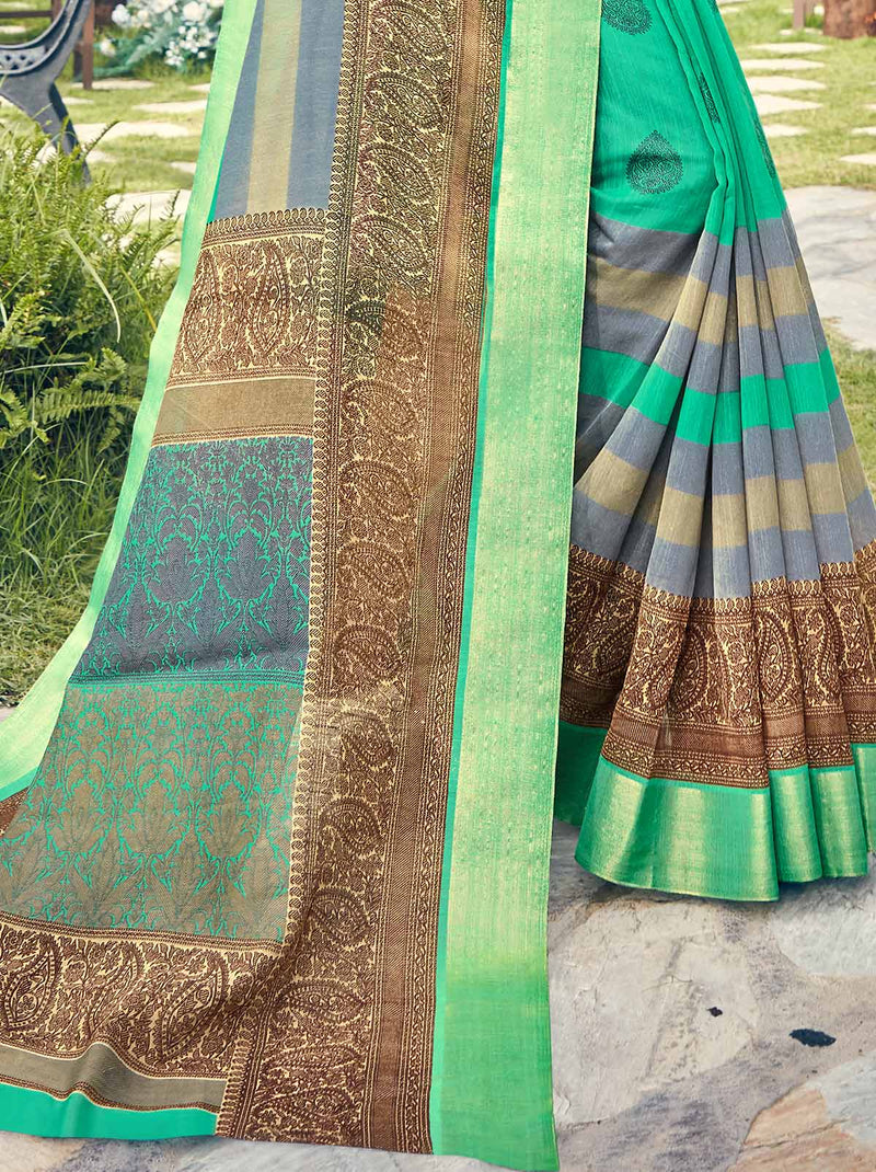 Desirable Cotton Silk Saree in Green - TrendOye