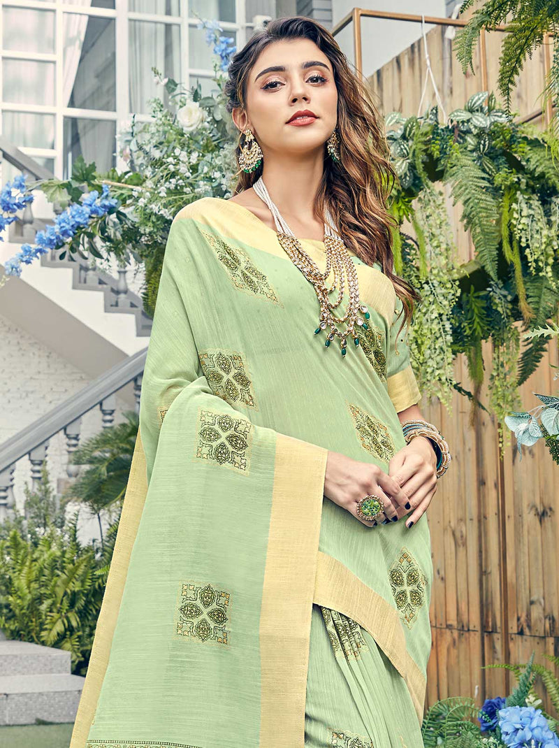 Opulent Cotton Silk Saree in Green - TrendOye