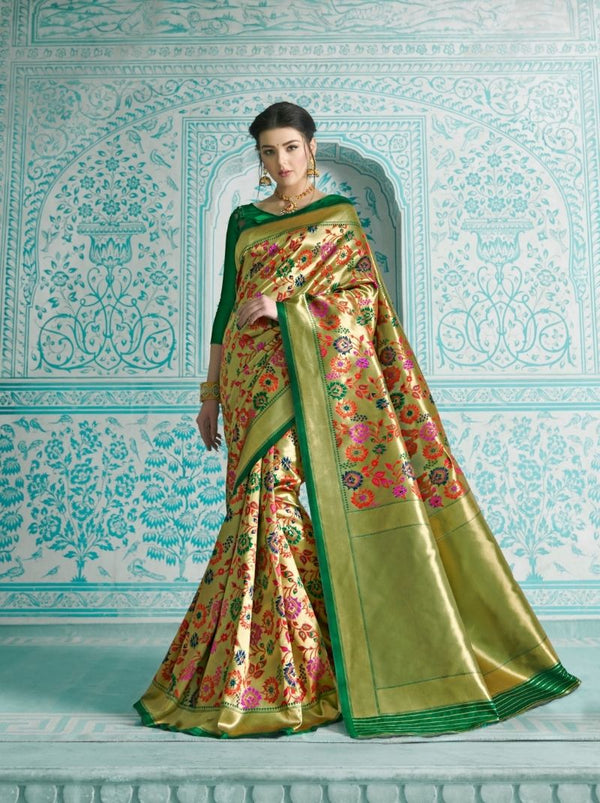 Exquisite Paithani Silk Saree In Golden - TrendOye