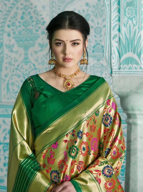 Exquisite Paithani Silk Saree In Golden - TrendOye