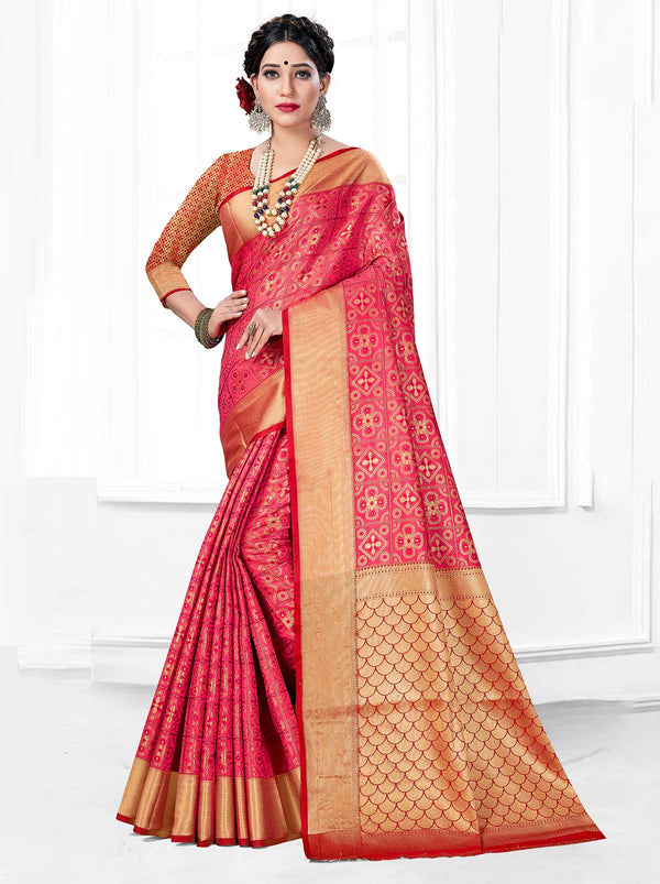 Pretty Pink Banarasi Silk Saree - TrendOye