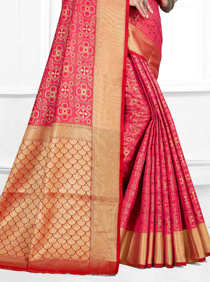 Pretty Pink Banarasi Silk Saree - TrendOye