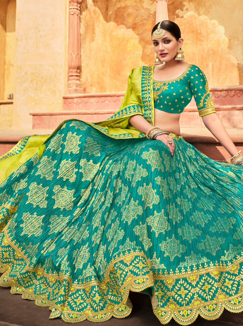 Gracious Green Lehenga With Stunning Banarasi Dupatta - TrendOye