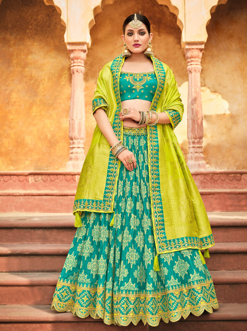 Gracious Green Lehenga With Stunning Banarasi Dupatta - TrendOye