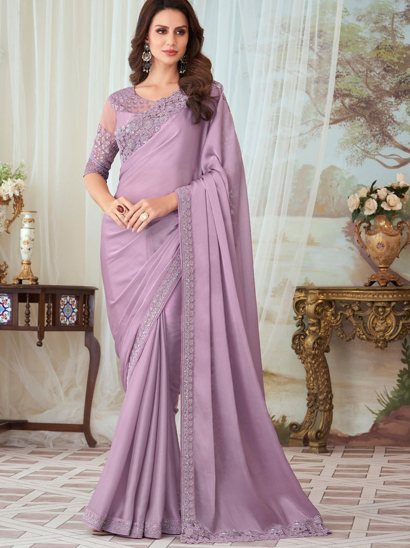 Cute And Classy Purple Premium Plain Silk Saree - TrendOye