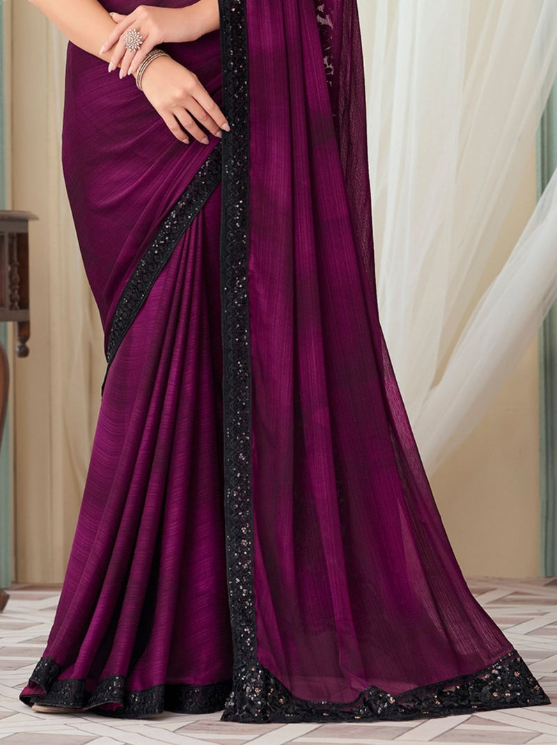 Elegantly Purple-Black Designer Saree - TrendOye