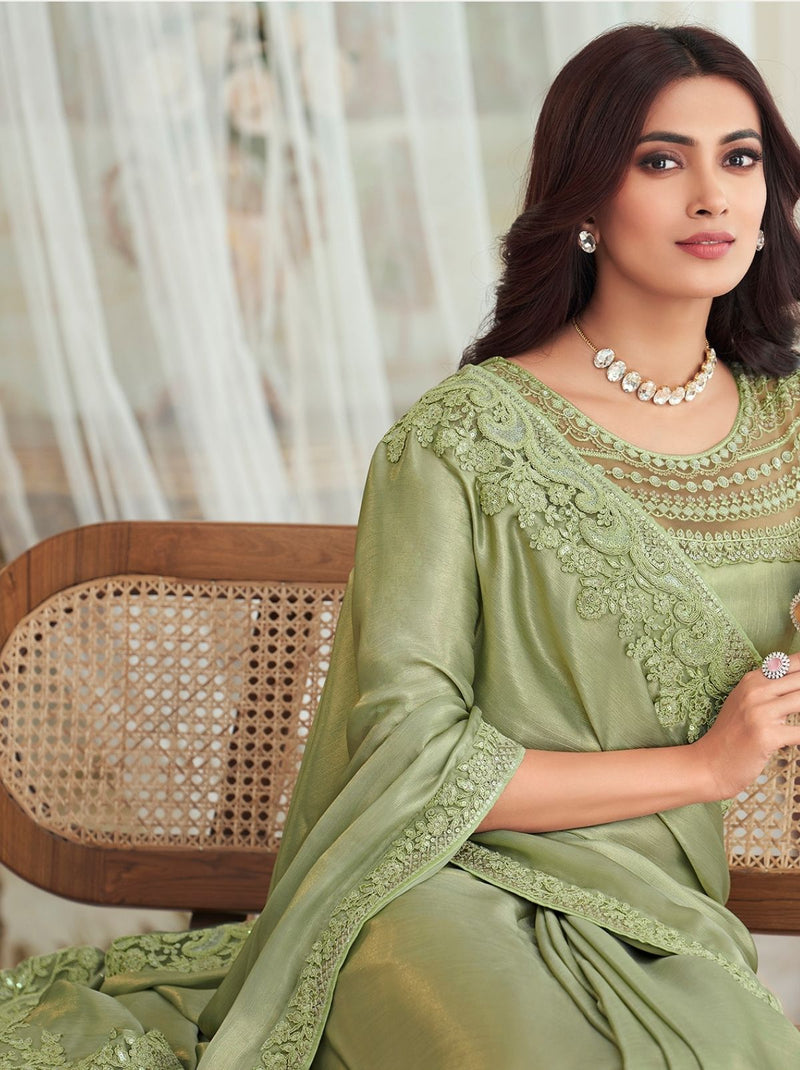 Everlasting And Alluring Green Designer Saree - TrendOye