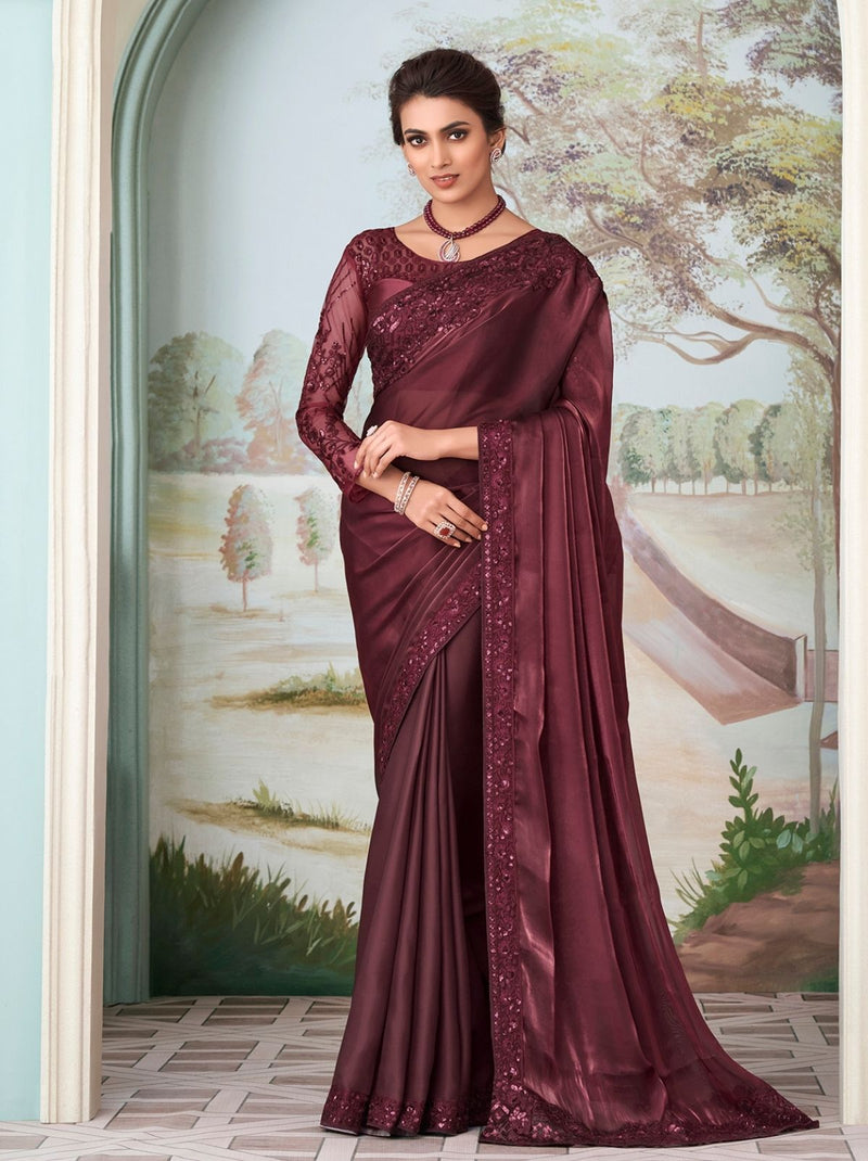 Gorgeous Maroon Premium Soft Blended Silk Saree - TrendOye