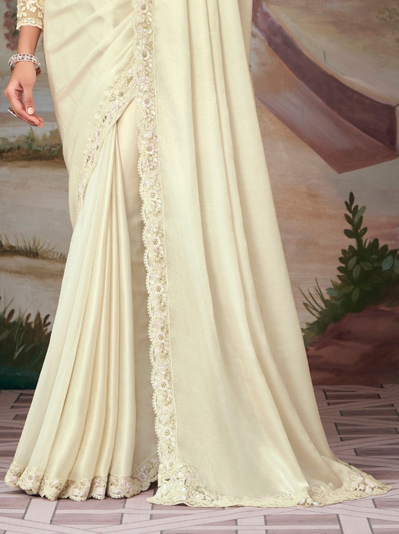 Graceful White Premium Soft Blended Silk Designer Saree - TrendOye