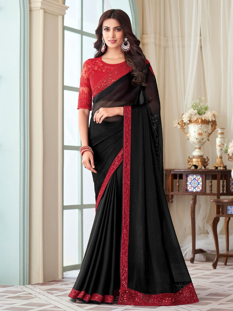 Bold Black Sesigner Saree With Beautiful Embroidery Work - TrendOye