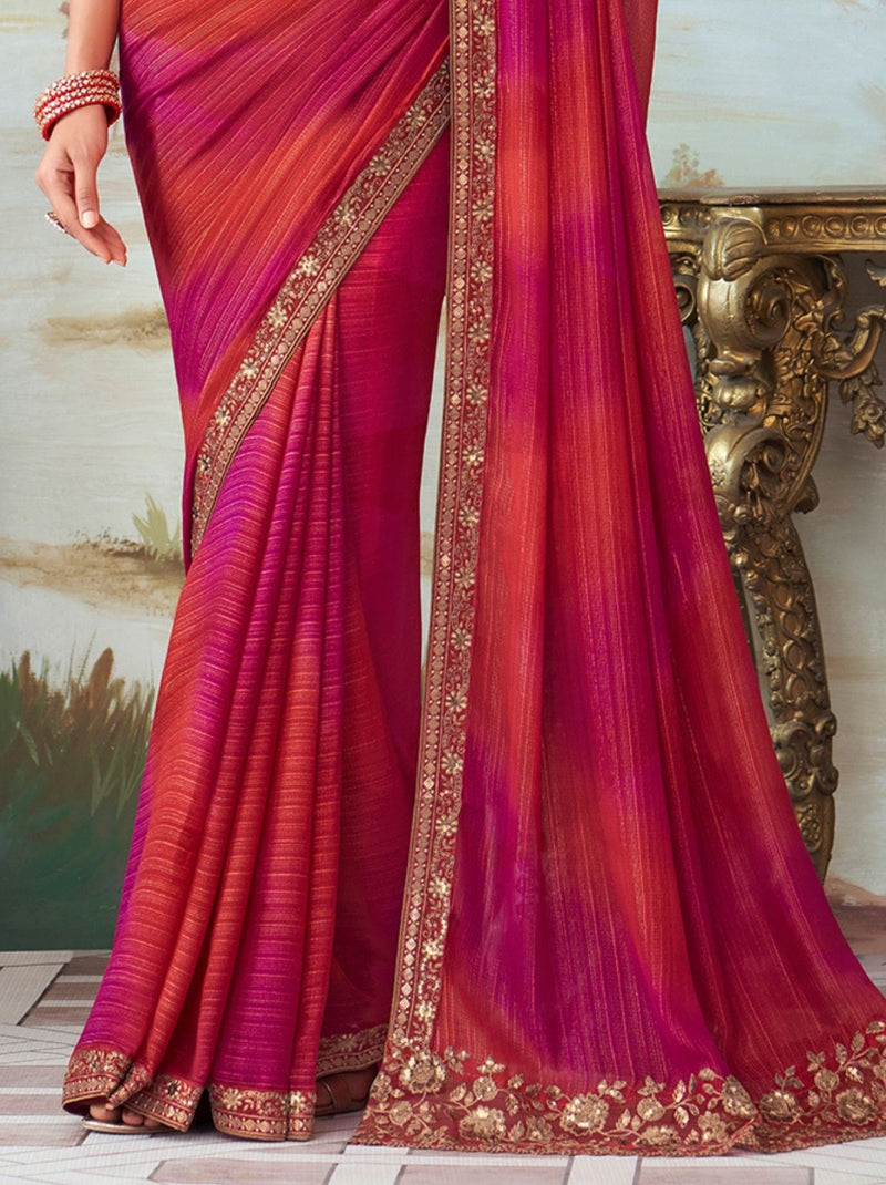 Bold Red Designer Blended Silk Saree - TrendOye