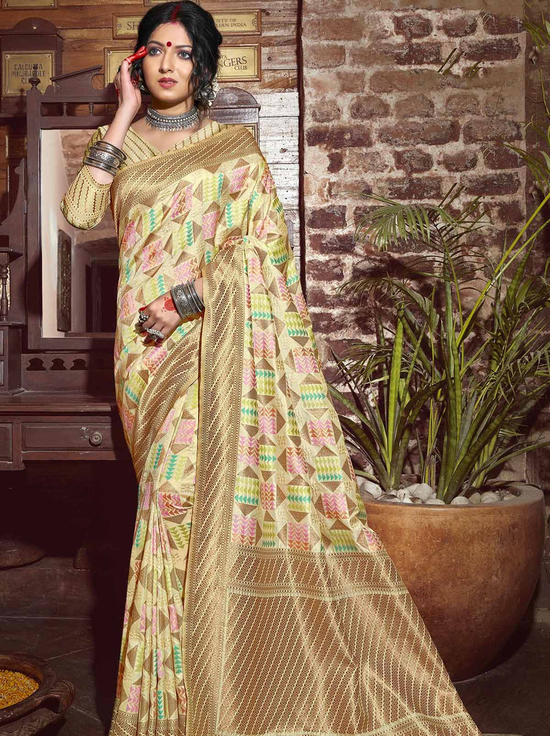 Radiant Gold Banarasi Designer Festive Woven Saree - TrendOye