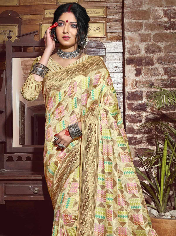 Radiant Gold Banarasi Designer Festive Woven Saree - TrendOye