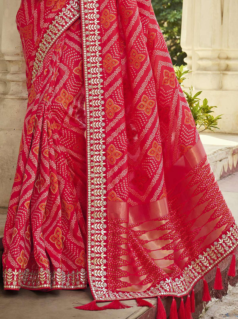 Pretty Pink Bandhani Banarasi Silk Saree with Rich Designs - TrendOye
